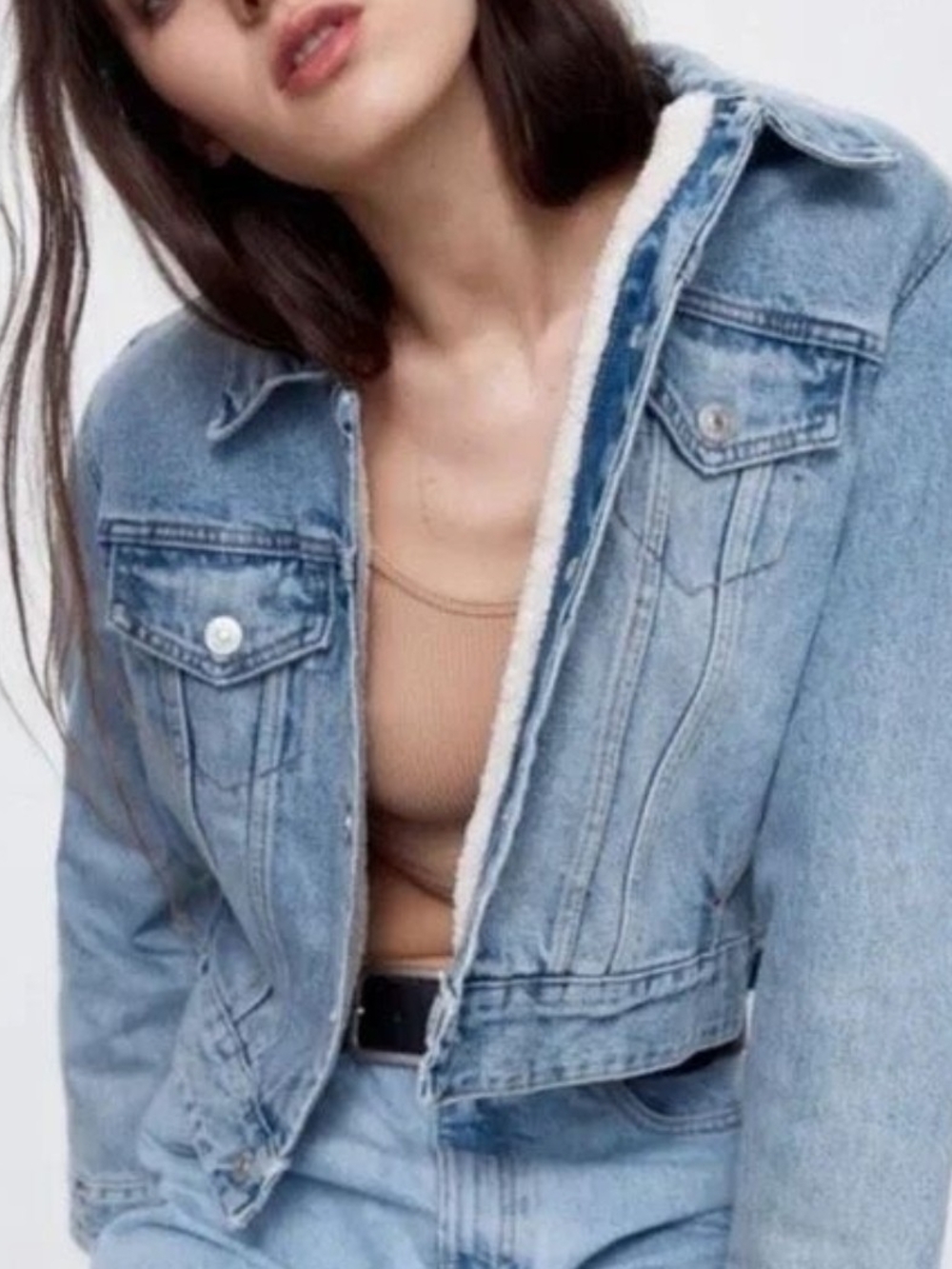 Zara Sherpa-Lined Denim Jacket